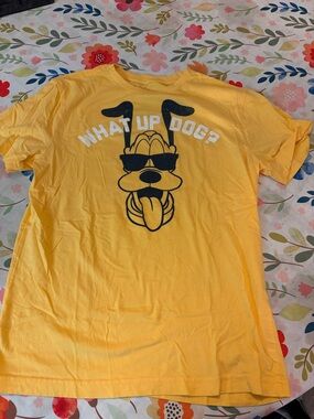 Disney Yellow "What Up Dog?" Graphic Dog Tee Adult Sm